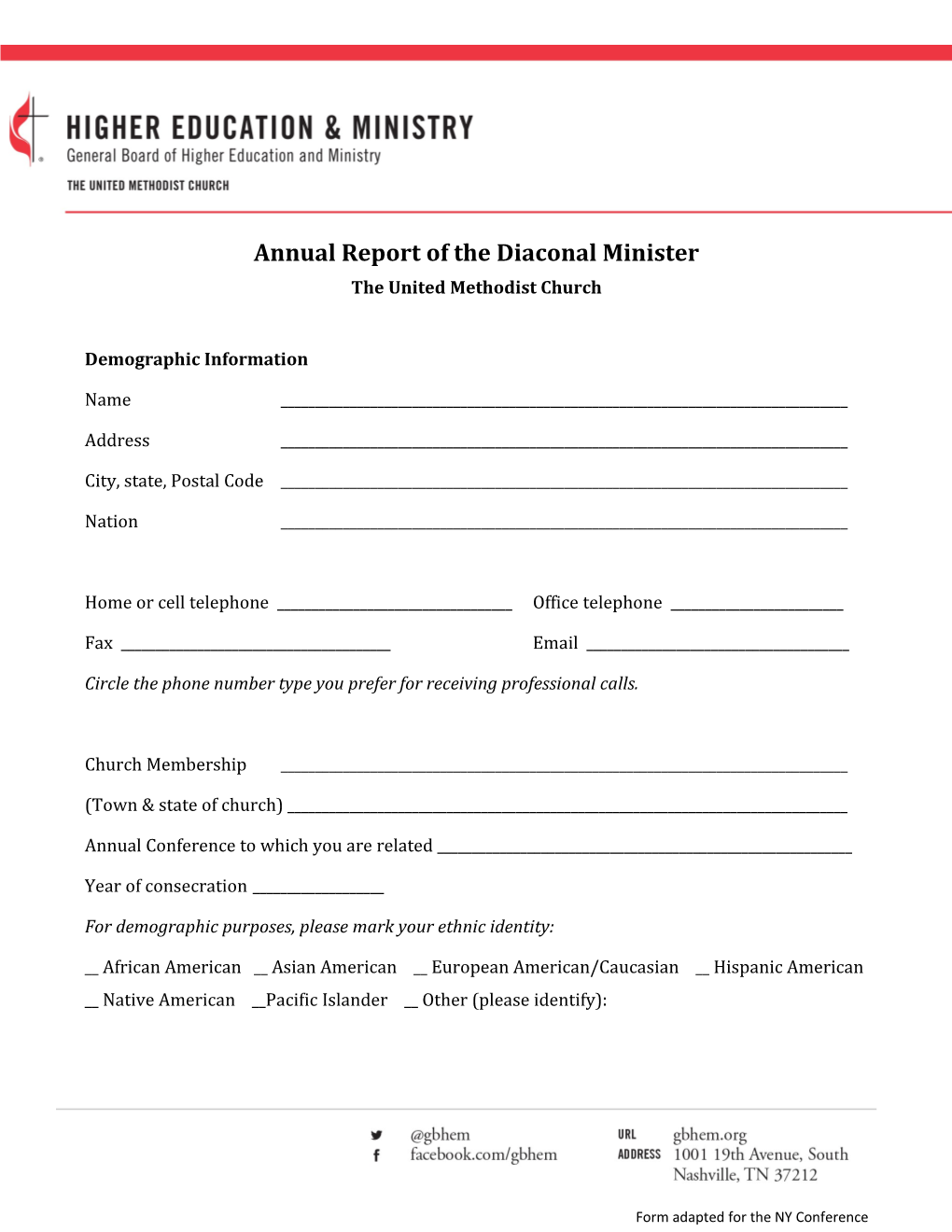 Annual Report of the Diaconal Minister