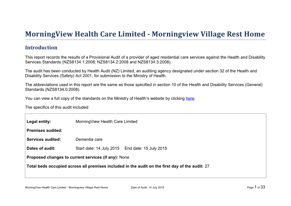 Morningview Health Care Limited - Morningview Village Rest Home