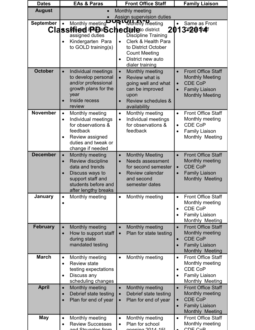 Classified PD Schedule 2013-2014