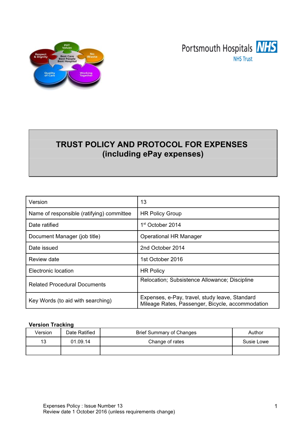 Trust Policy and Protocol for Expenses