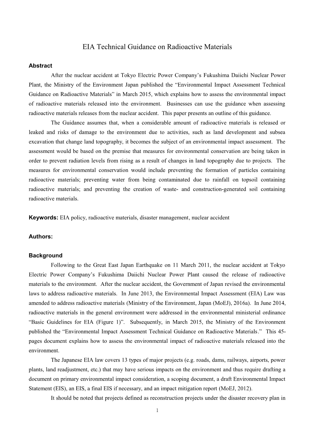 EIA Technical Guidanceon Radioactive Materials