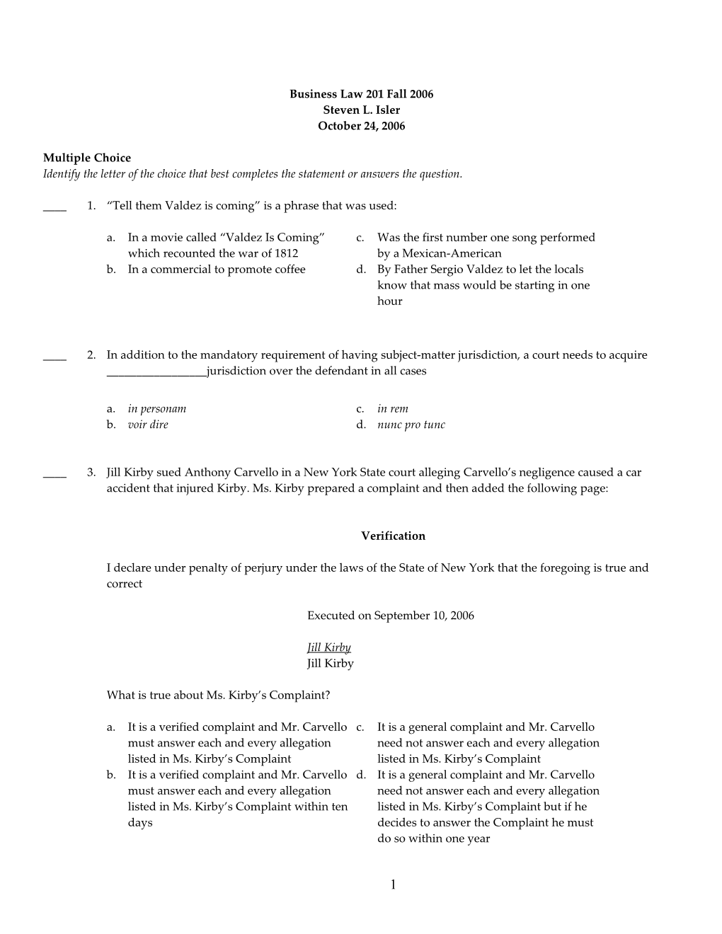 Business Law 201 Fall 2006