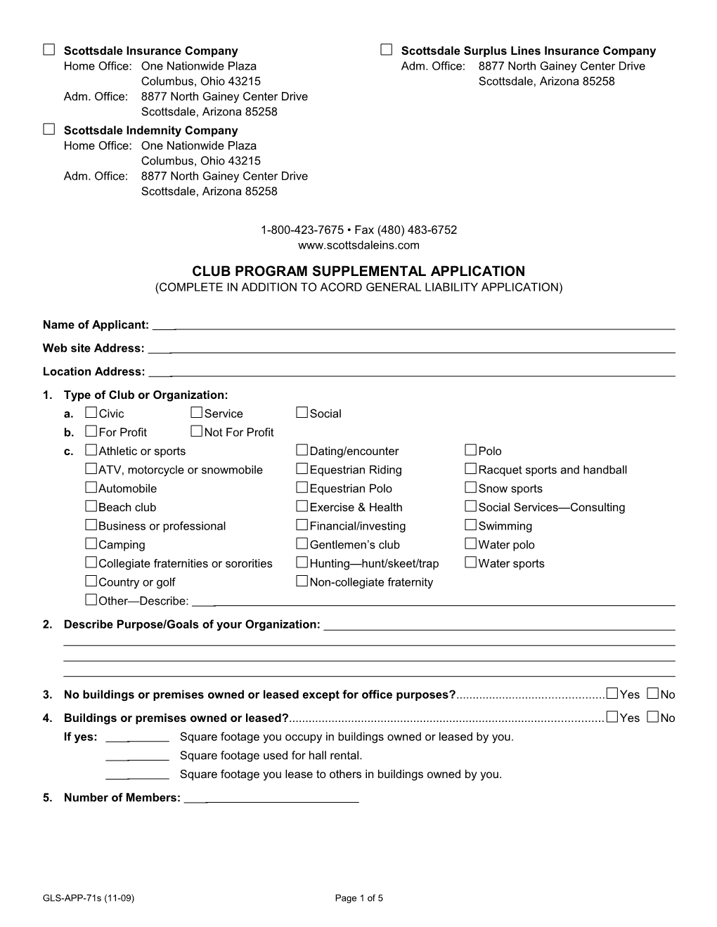 Club Program Supplemental Application