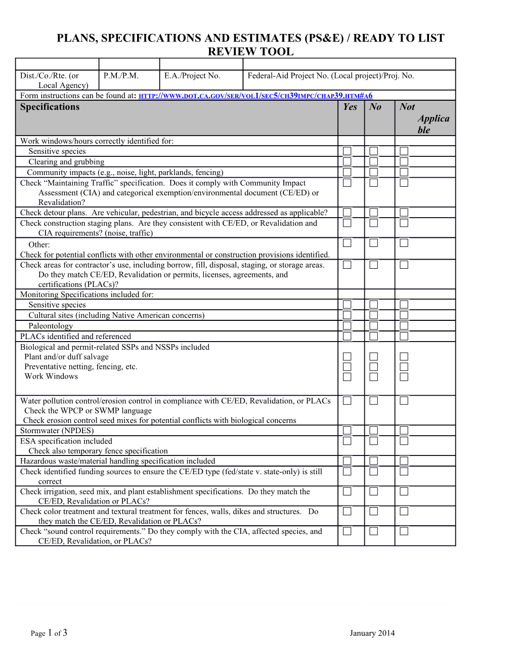 Plans, Specifications and Estimates (Ps&E) / Ready to List Review Tool