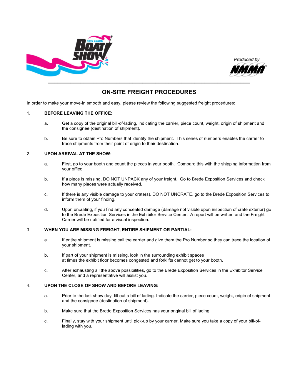 On-Site Freight Procedures