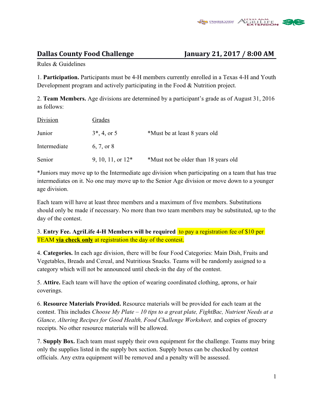 Dallas County Food Challenge January 21, 2017 / 8:00 AM