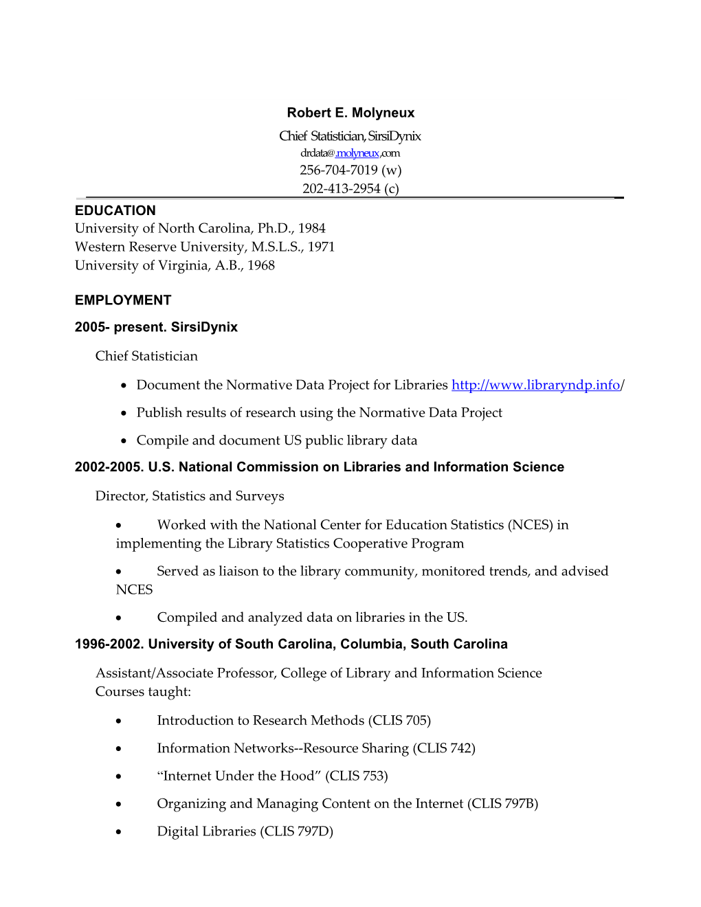 Robert E. Molyneux CV