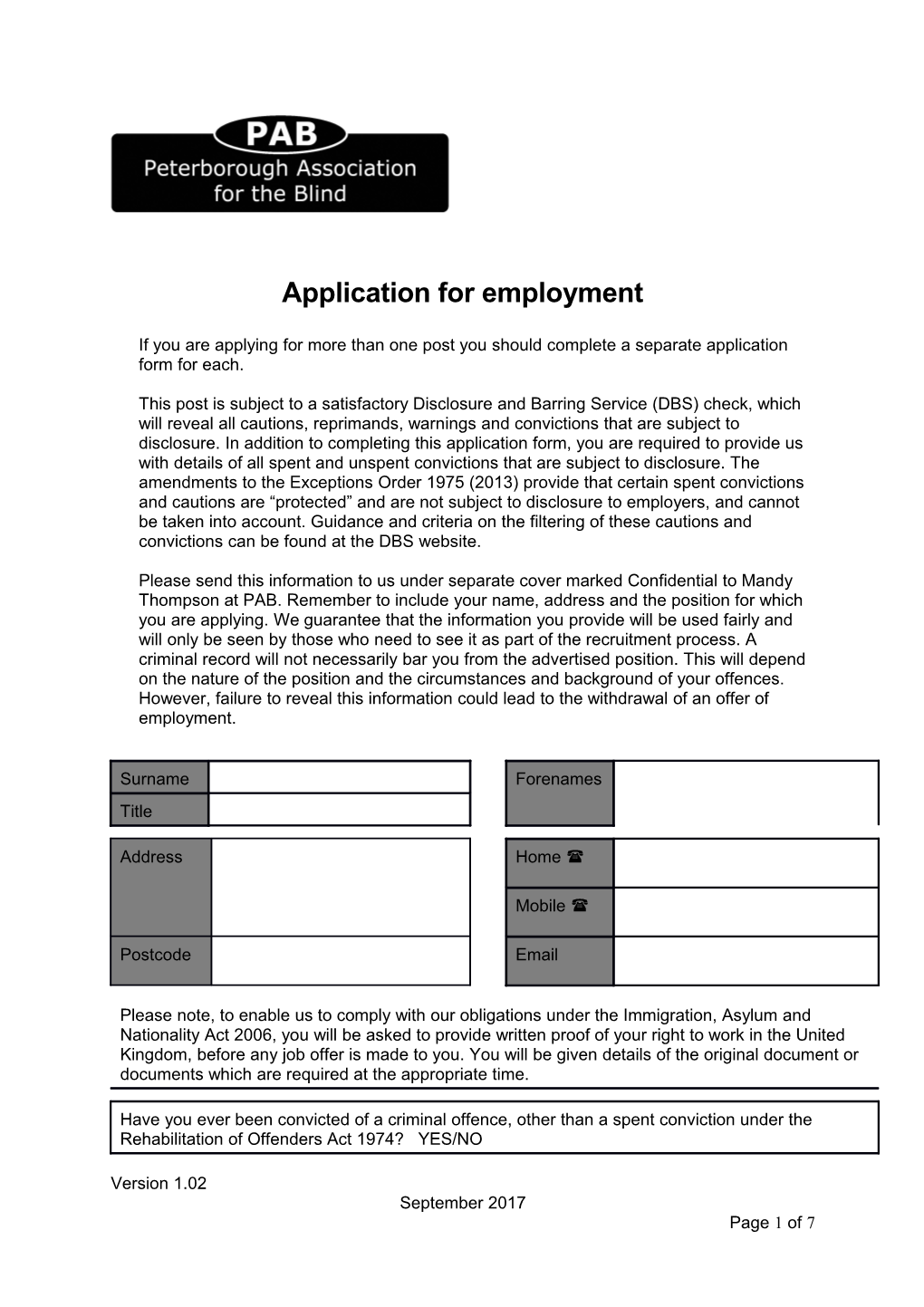 Application for Employment s101