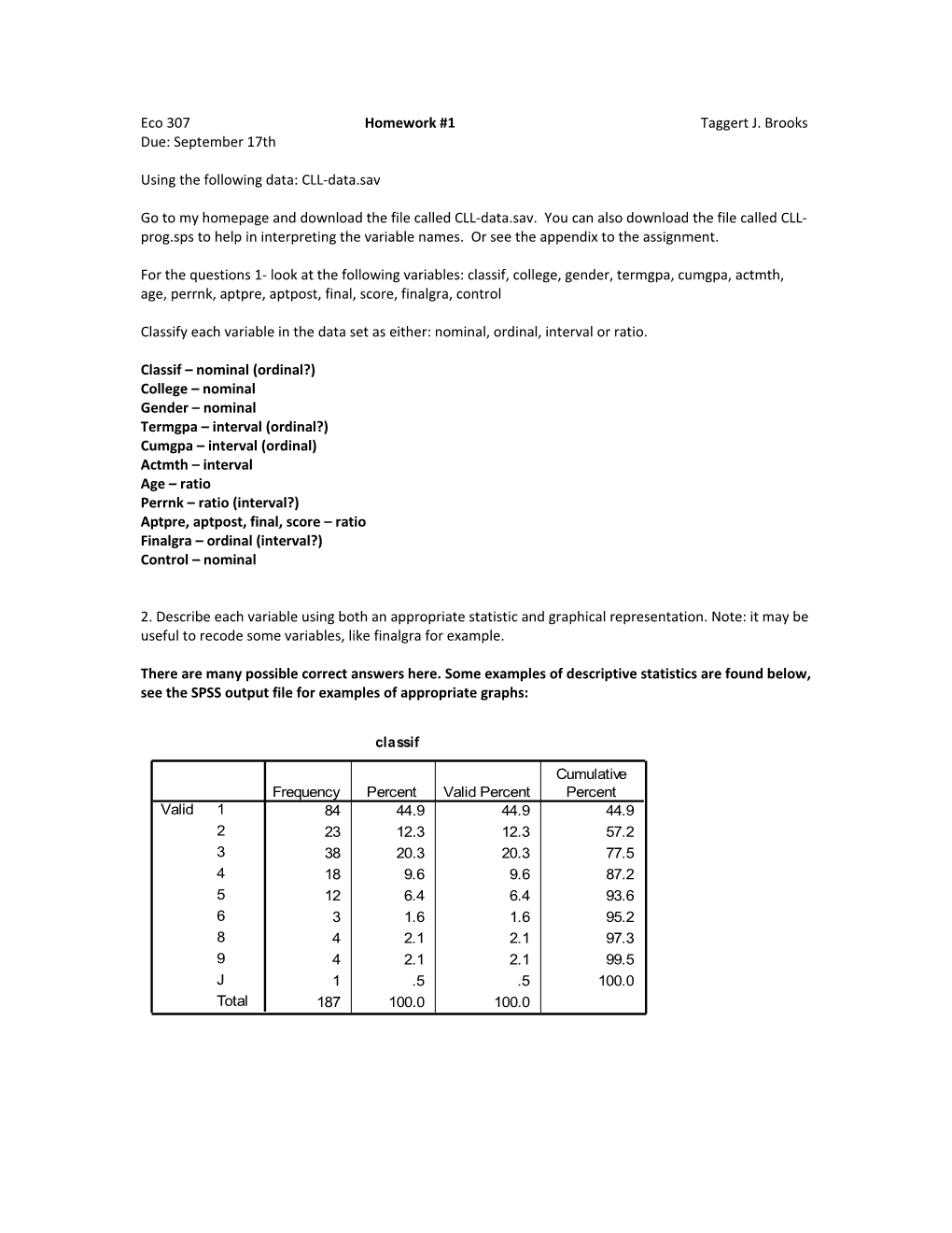 Eco 307 Homework #1 Taggert J. Brooks