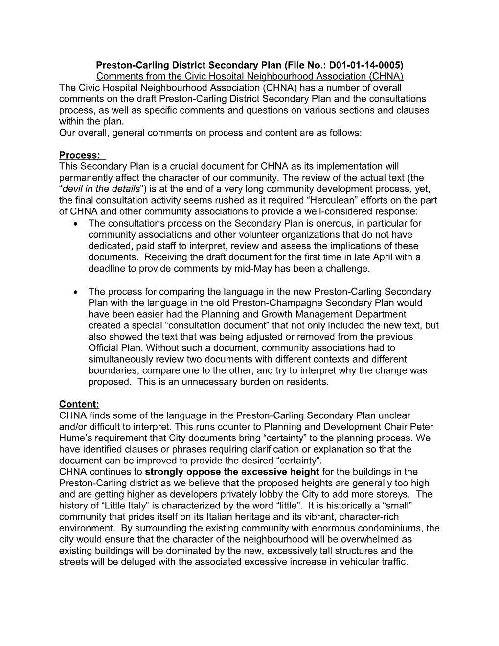 Preston-Carling District Secondary Plan (File No