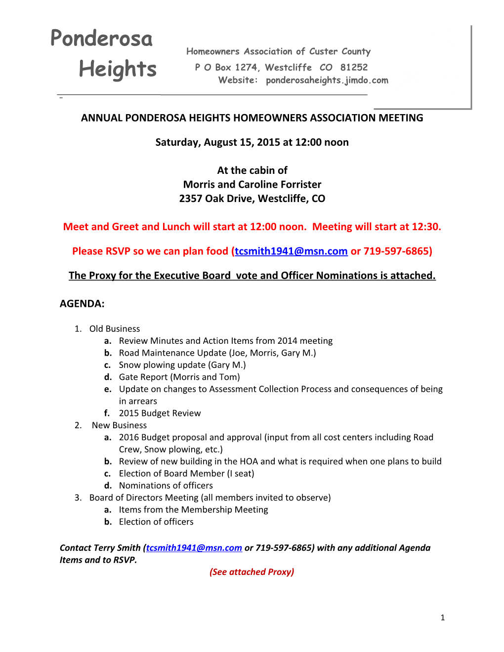 Annual Ponderosa Heights Homeowners Association Meeting