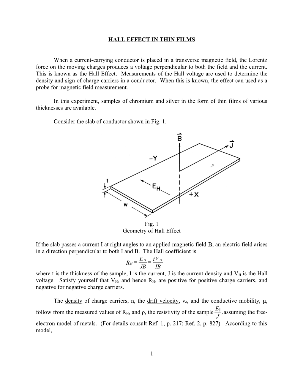 Hall Effect in Thin Films