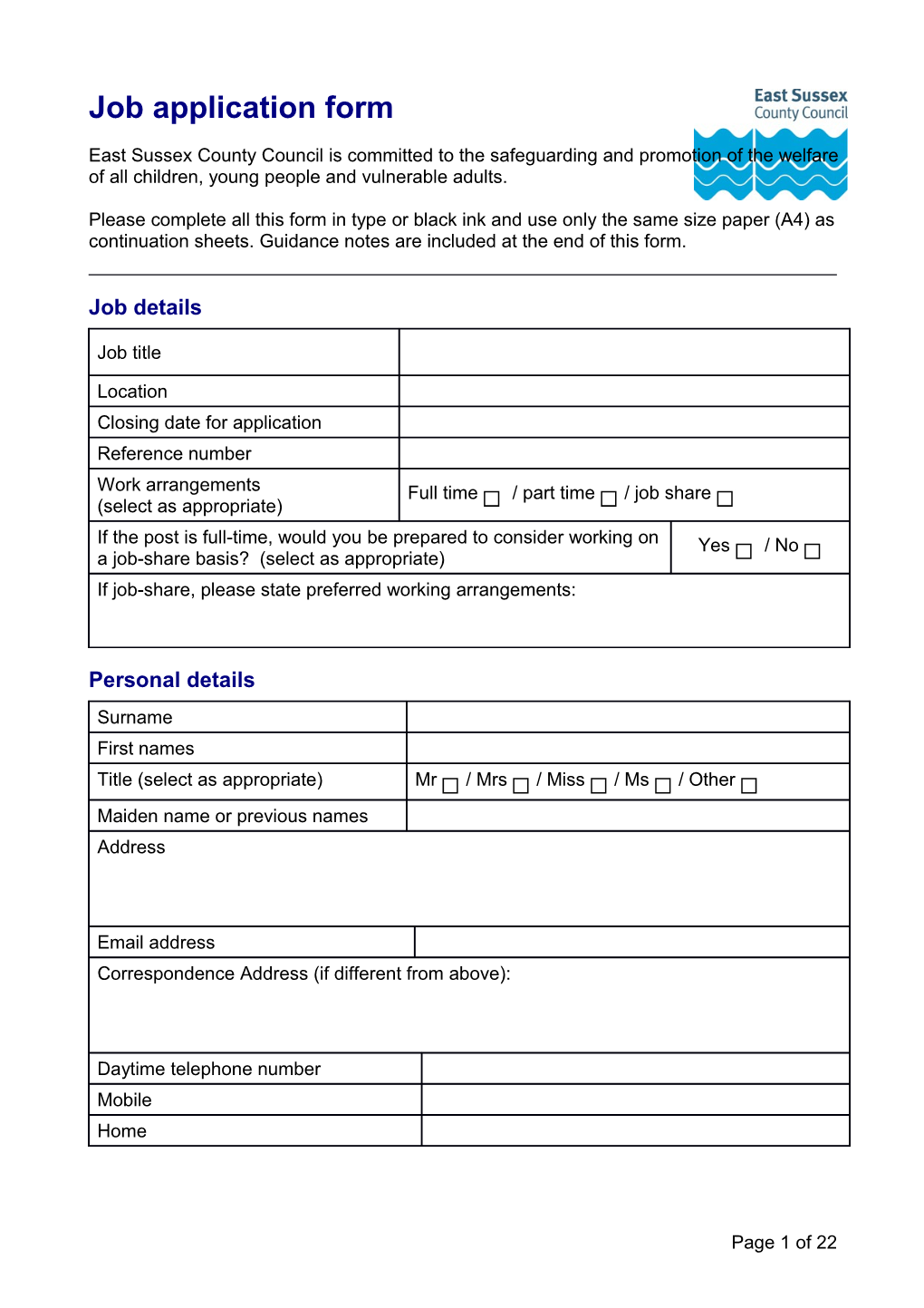 Job Application Form s19