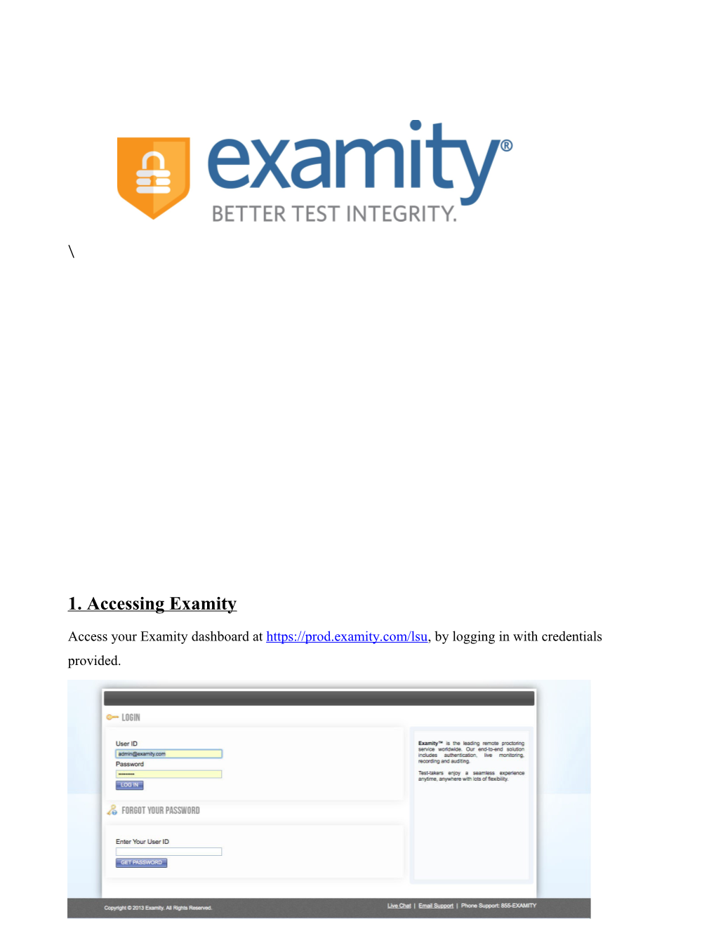 1. Accessing Examity