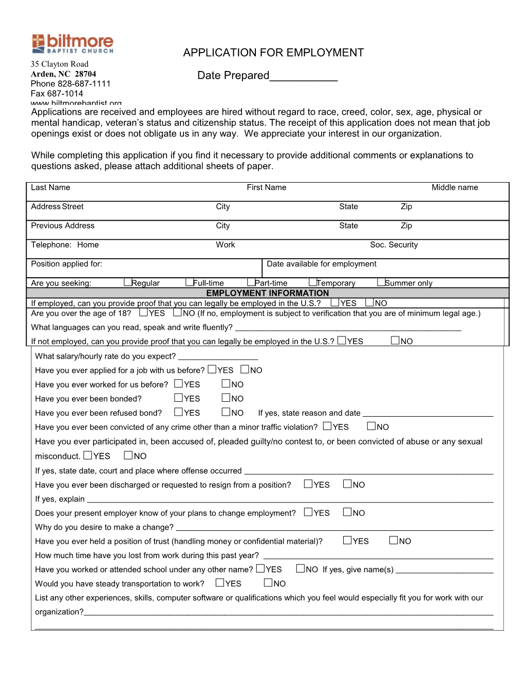 Application for Employment s111