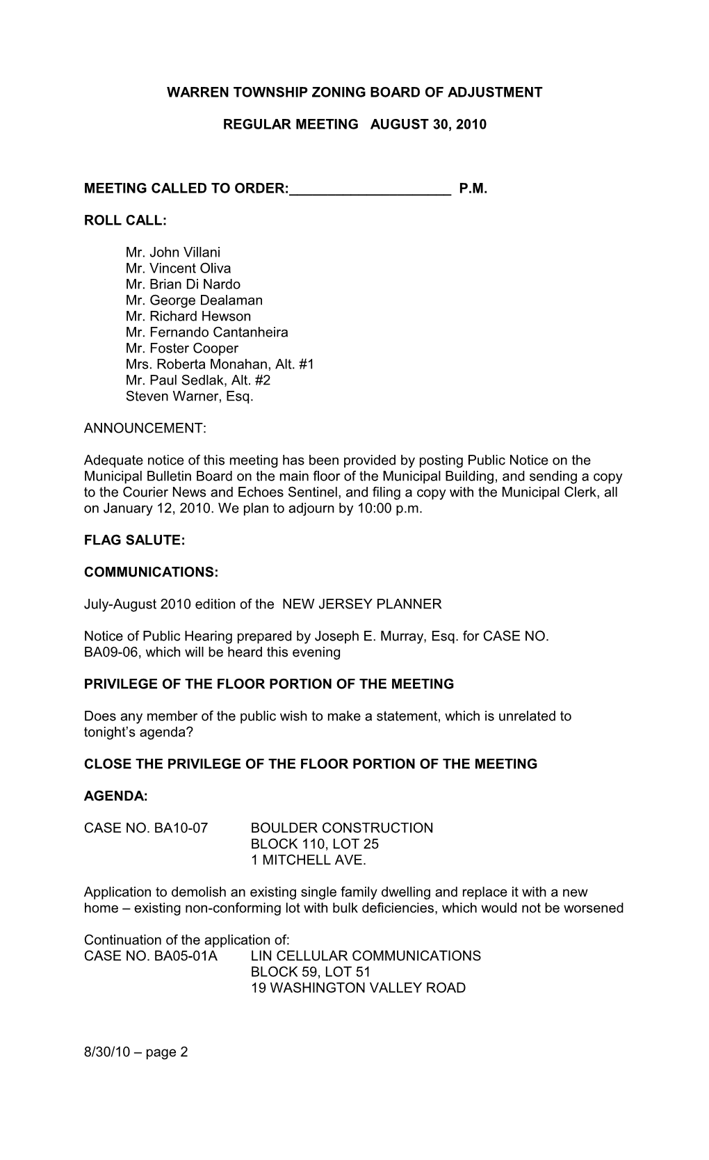 Warren Township Zoning Board of Adjustment s4