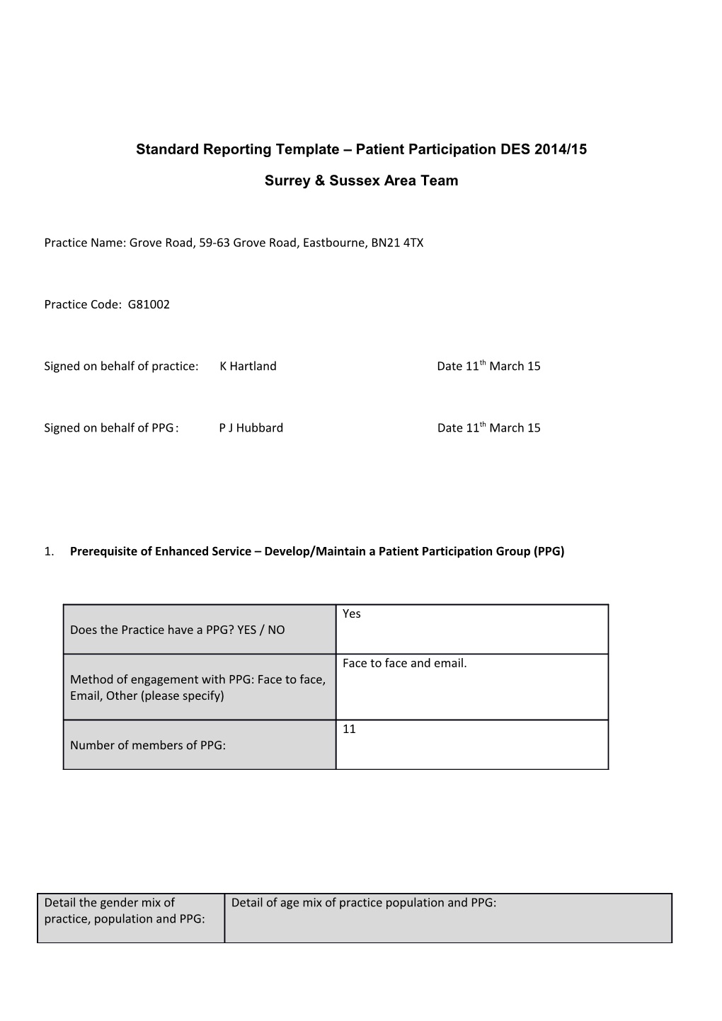 Standard Reporting Template Patient Participation DES 2014/15