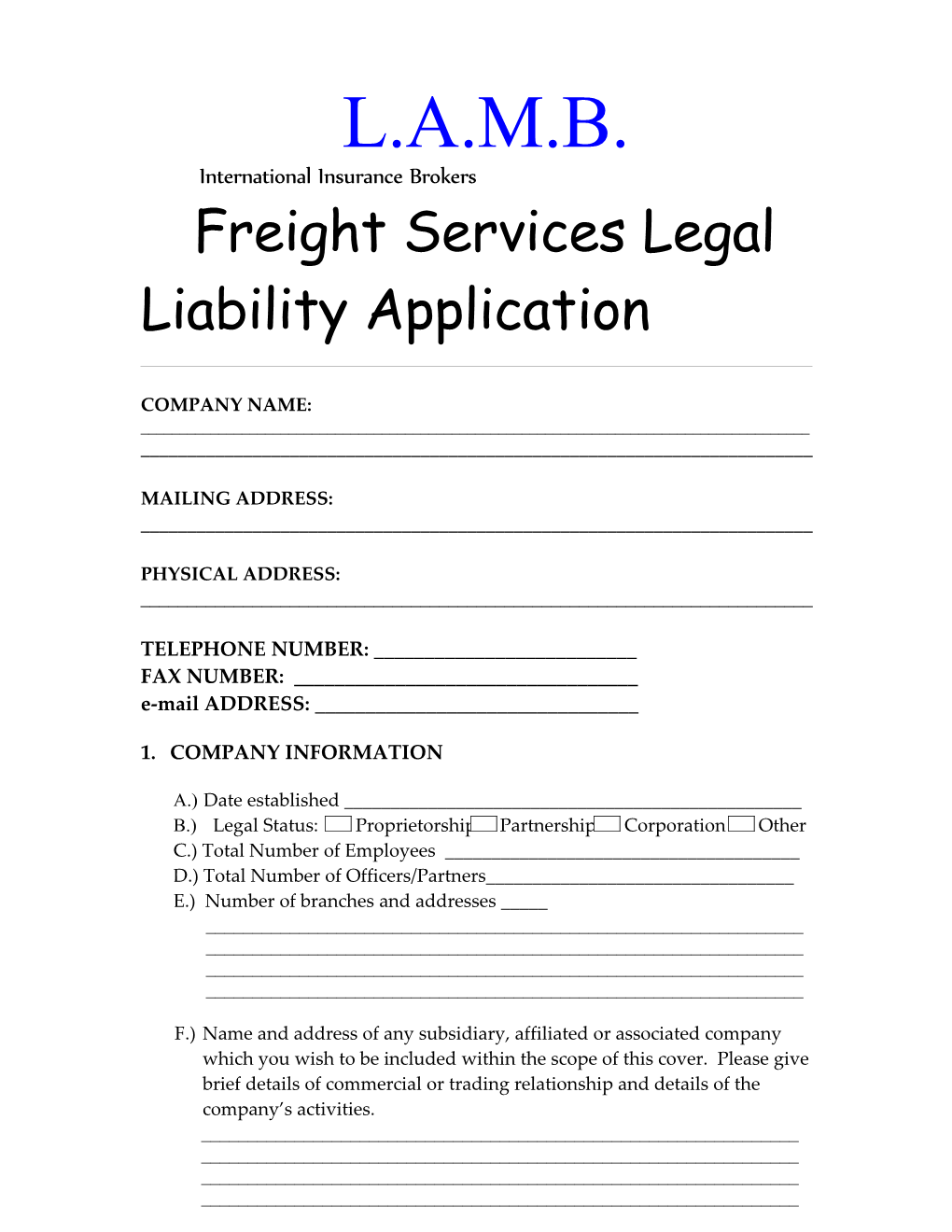 Freight Services Legal Liability Application