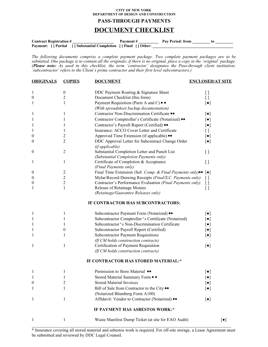 Document Checklist (Pass-Through Contracts)