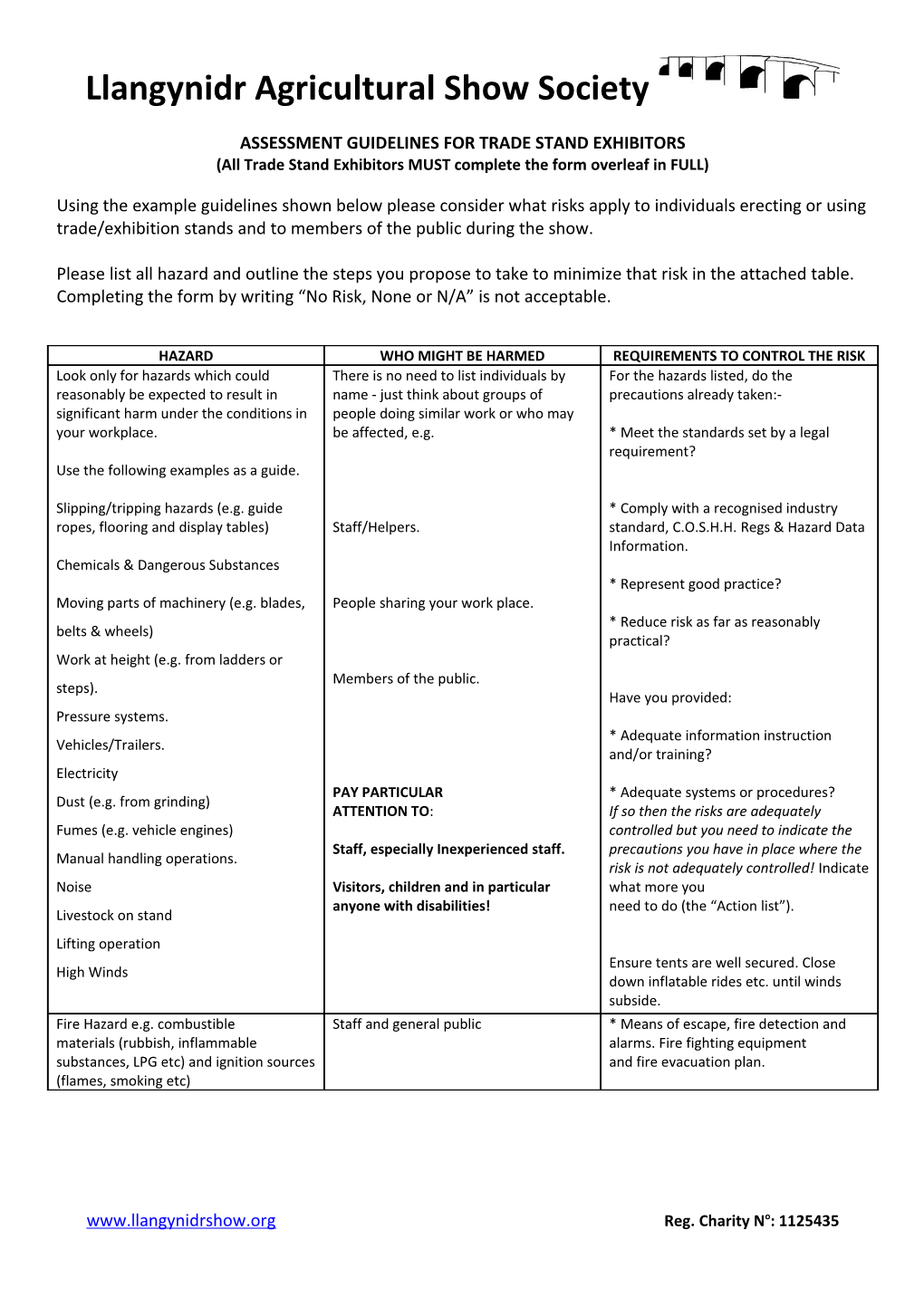 Risk Assessment Guidelines for Trade Stand Exhibitors