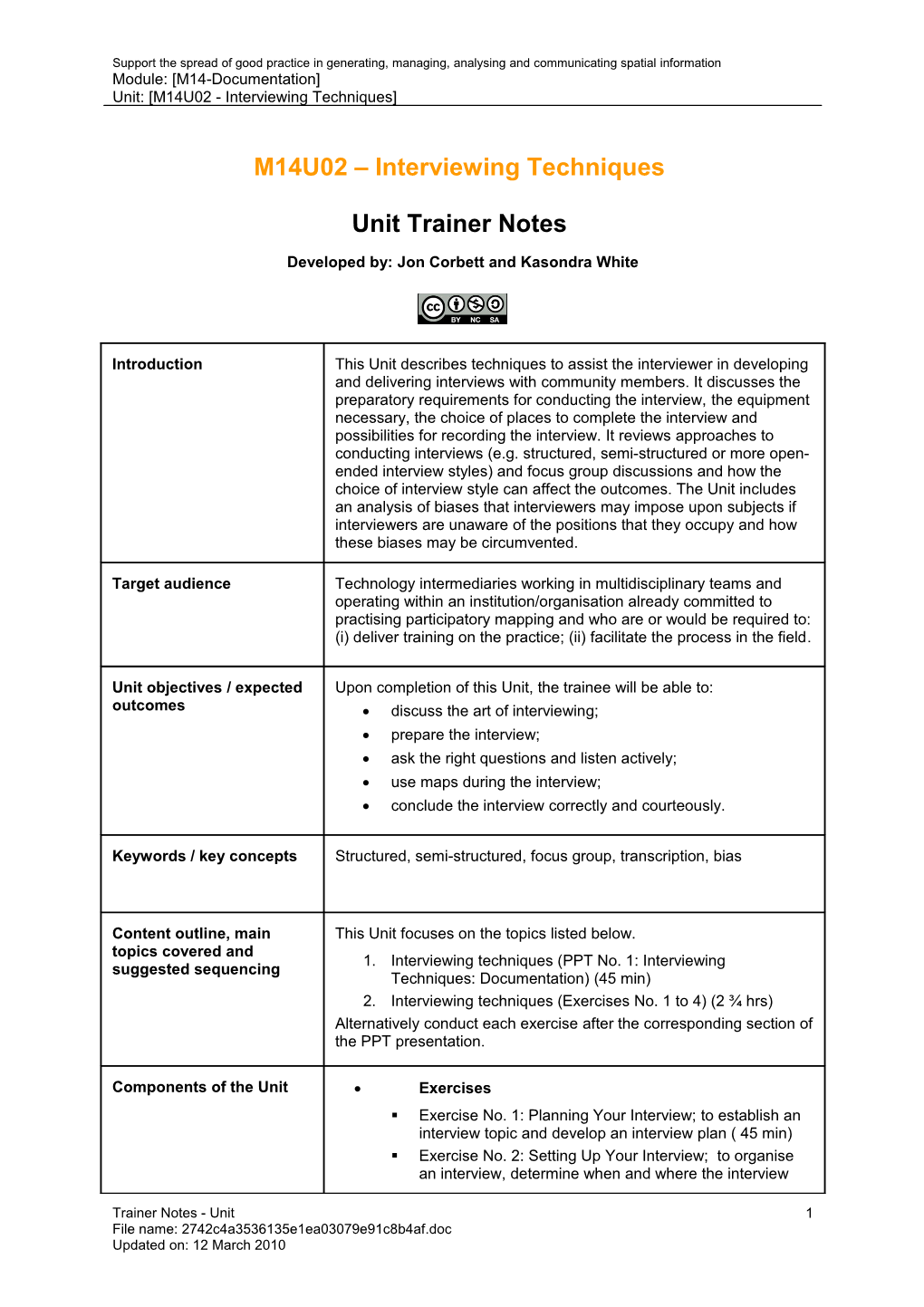 Unit Trainer Notes - Interviewing Techniques