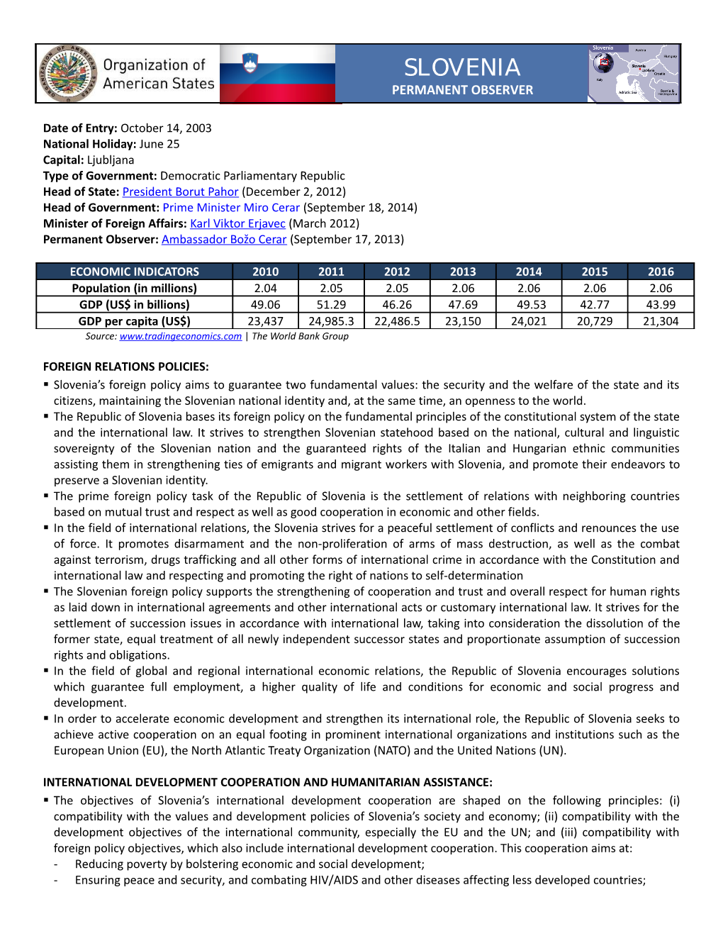Slovenia: Permanent Observer Country