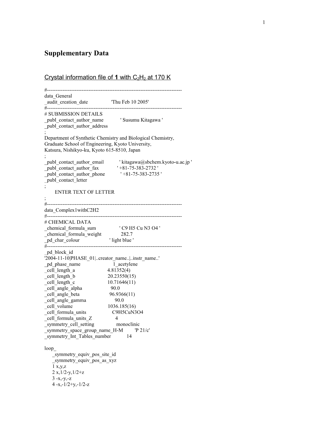 Crystal Information File of 1 with C2H2 at 170 K