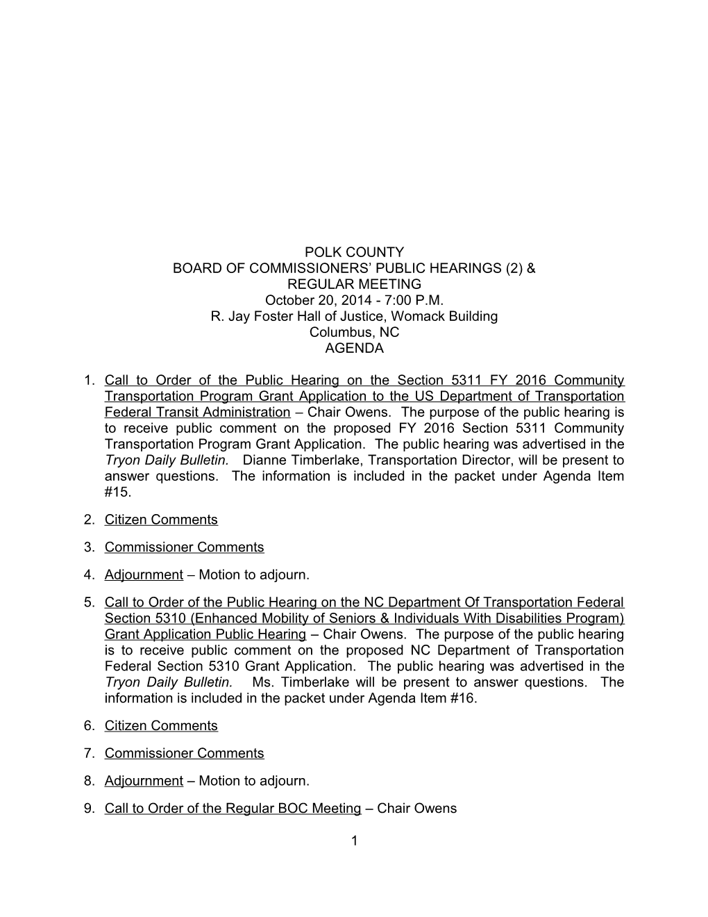 Board of Commissioners Public Hearings (2) &