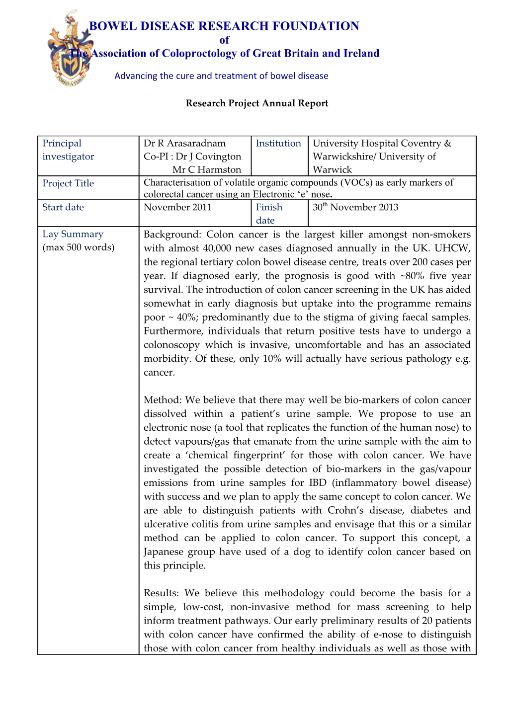 Research Project Annual Report