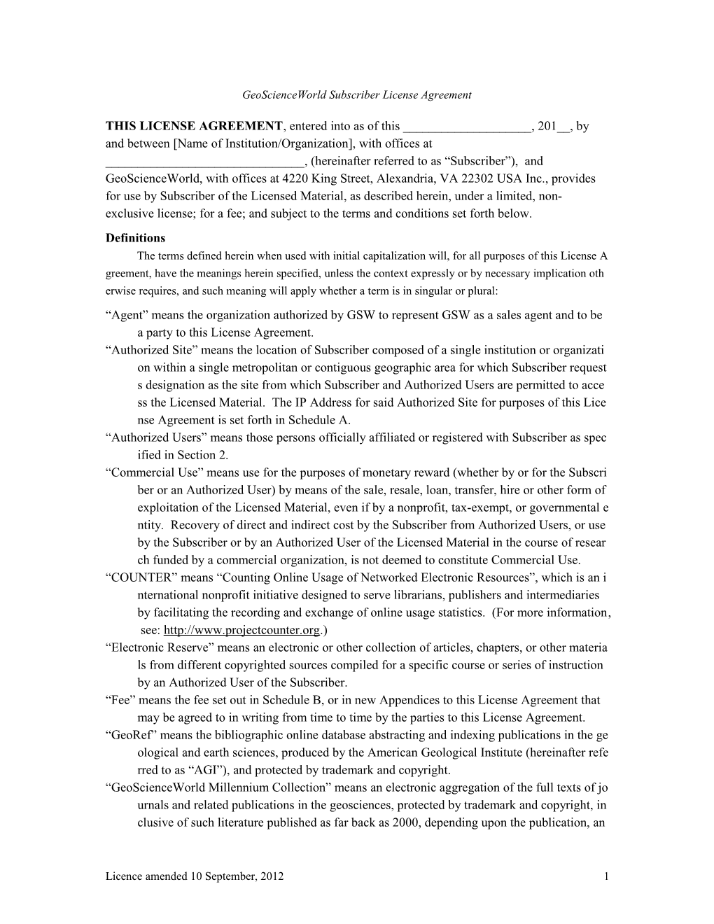 Geoscienceworld Subscriber License Agreement