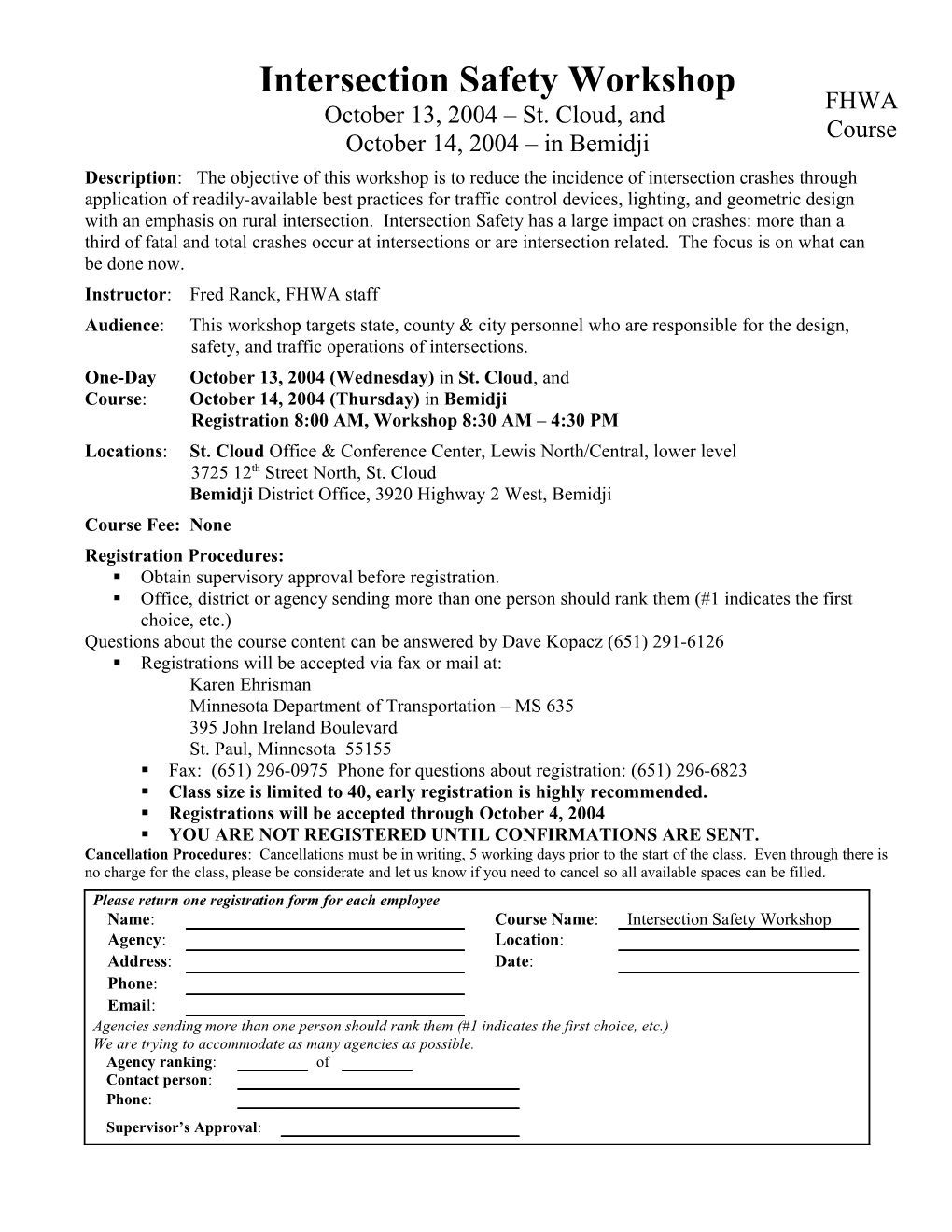 Intersection Safety Workshop