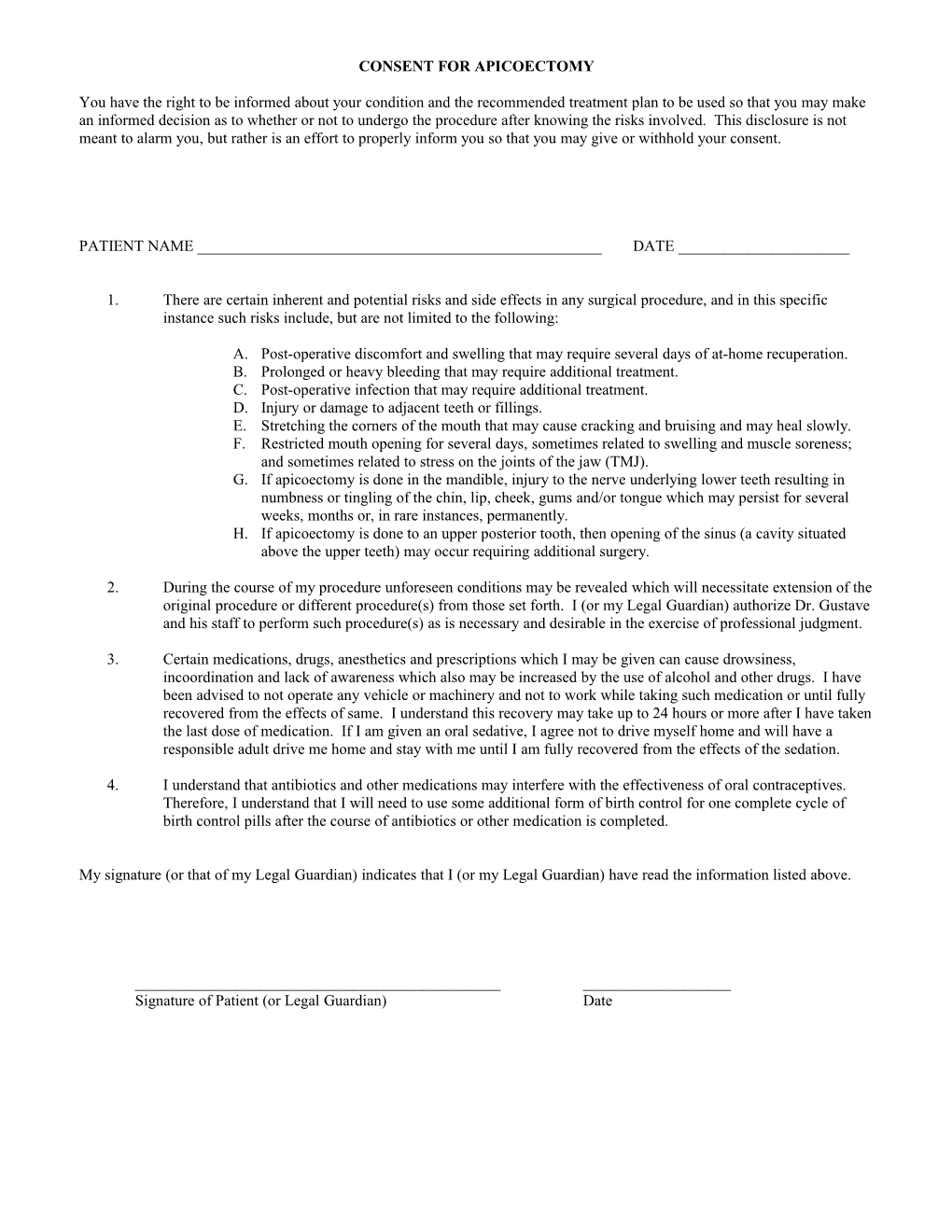 Consent for Apicoectomy