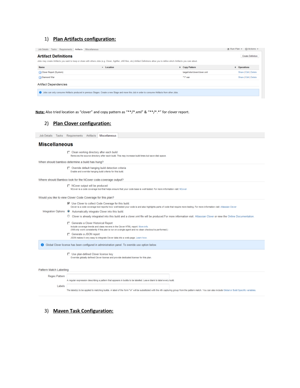 1) Plan Artifacts Configuration