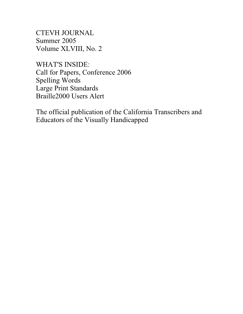 Call for Papers, Conference 2006 s1
