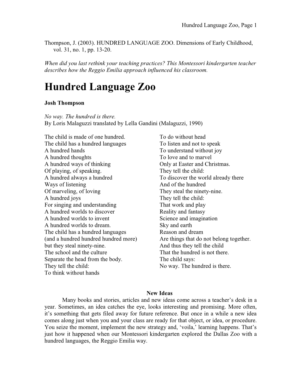 Thompson (2004) Hundred Language Zoo