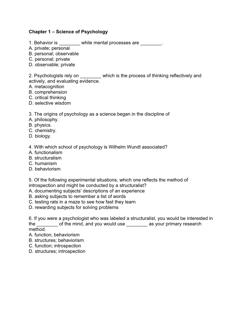 Chapter 1 Science of Psychology