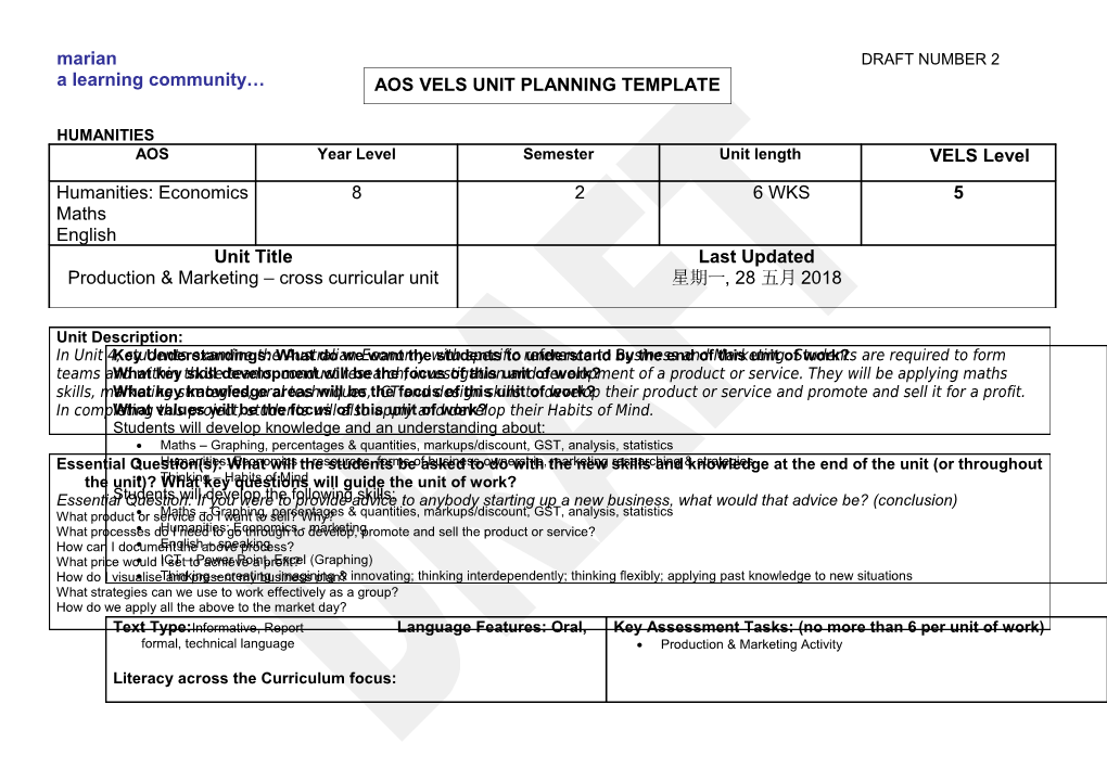 Aos Vels Unit Planning Documentation