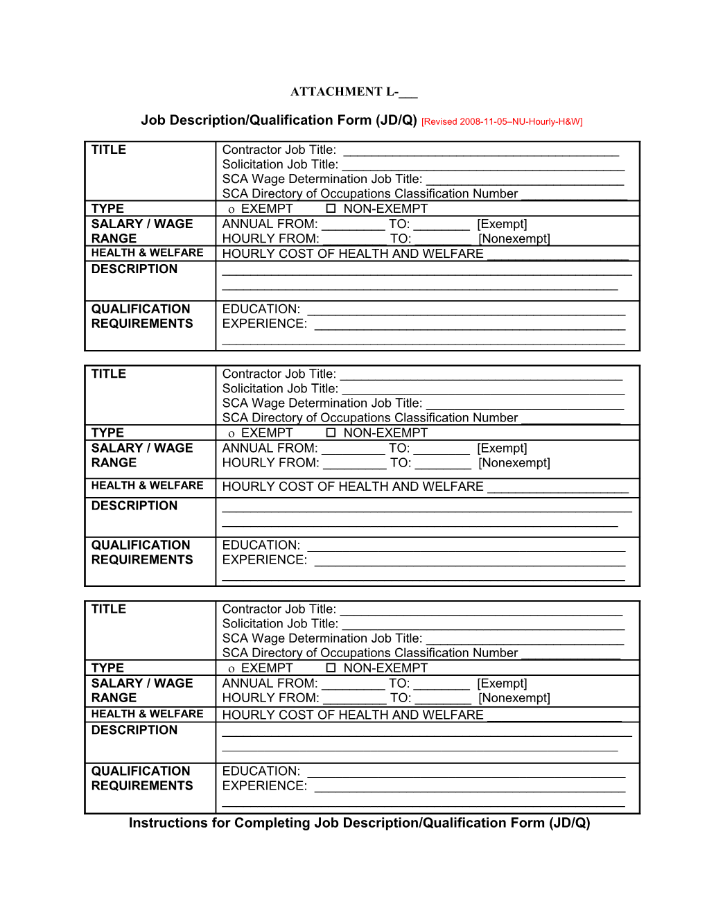 Instructions for Completing Job Description/Qualification Form (JD/Q)