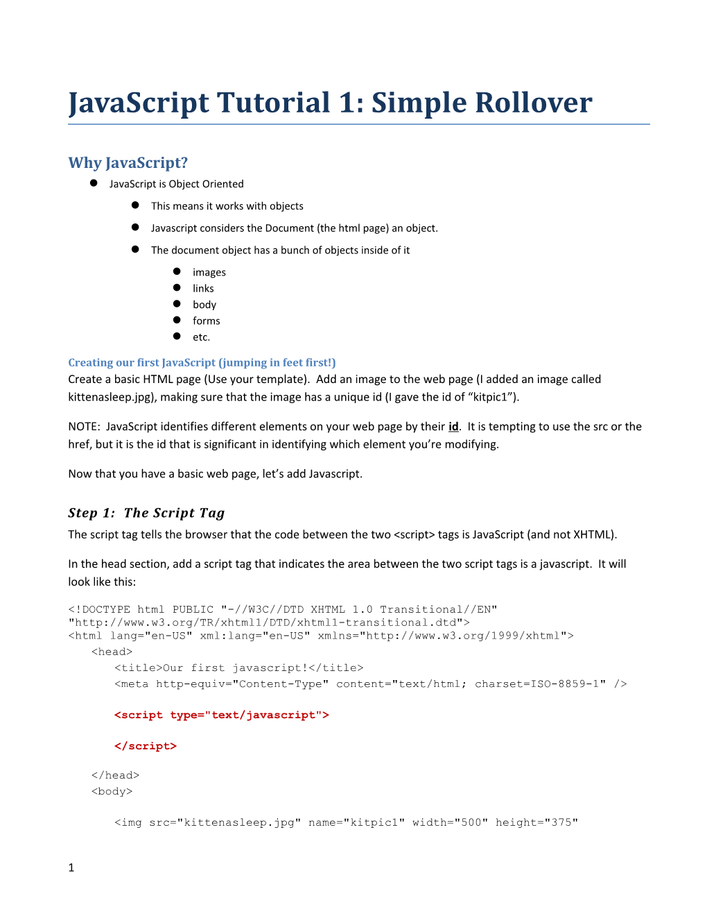 Javascript Tutorial 1: Simple Rollover