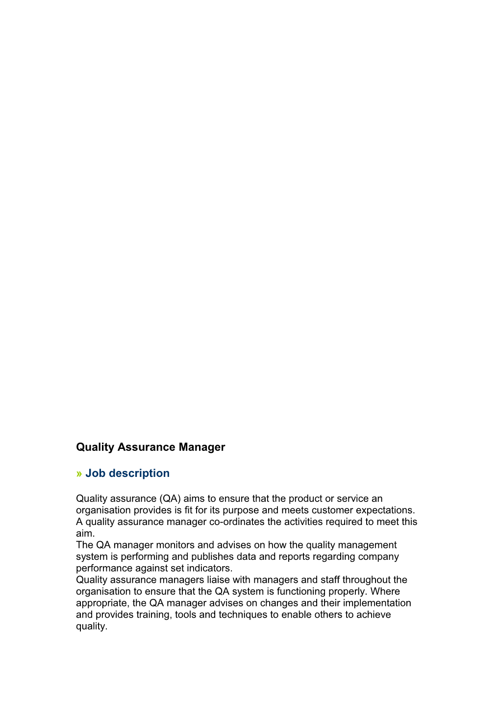 Quality Assurance Manager