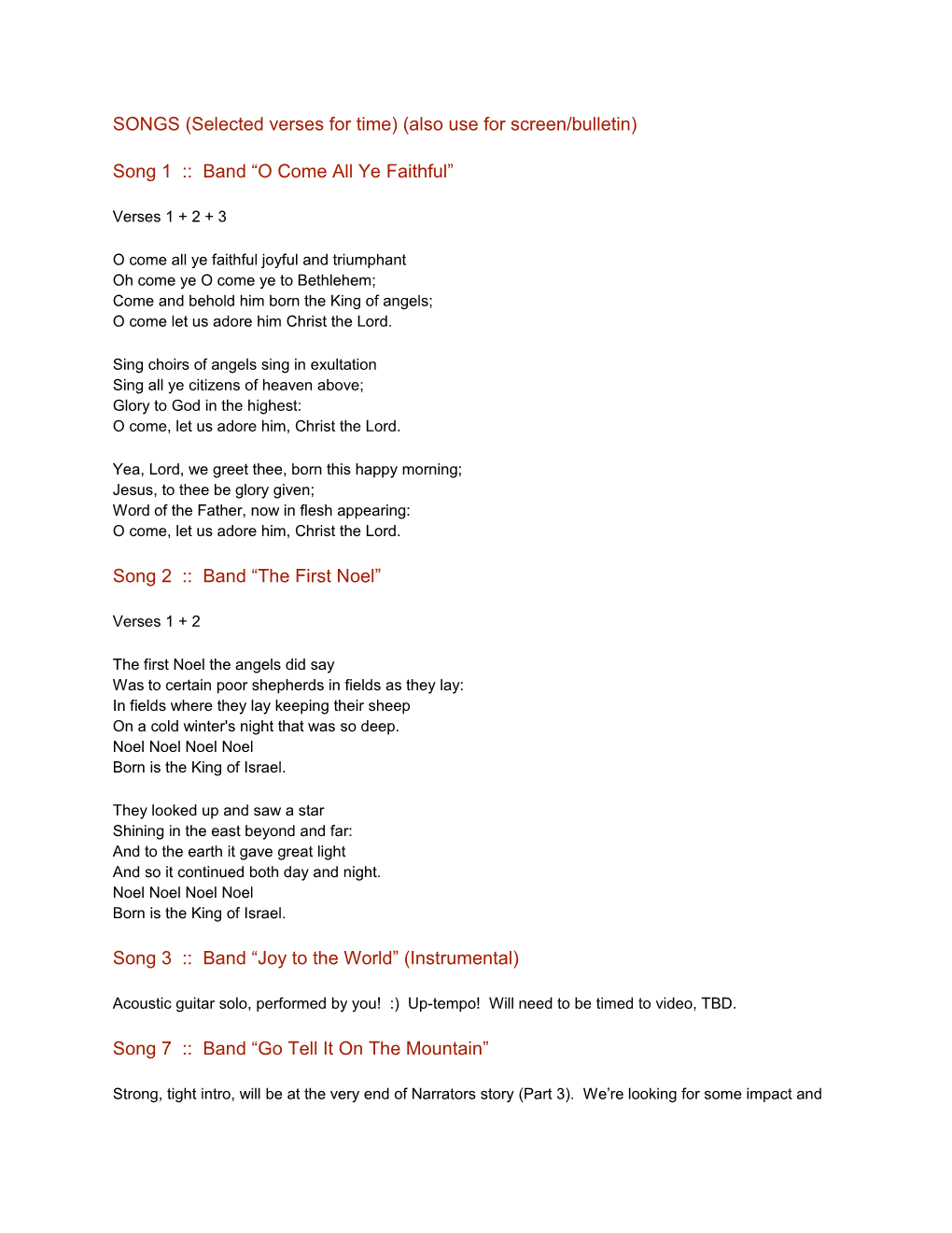 SONGS (Selected Verses for Time) (Also Use for Screen/Bulletin)