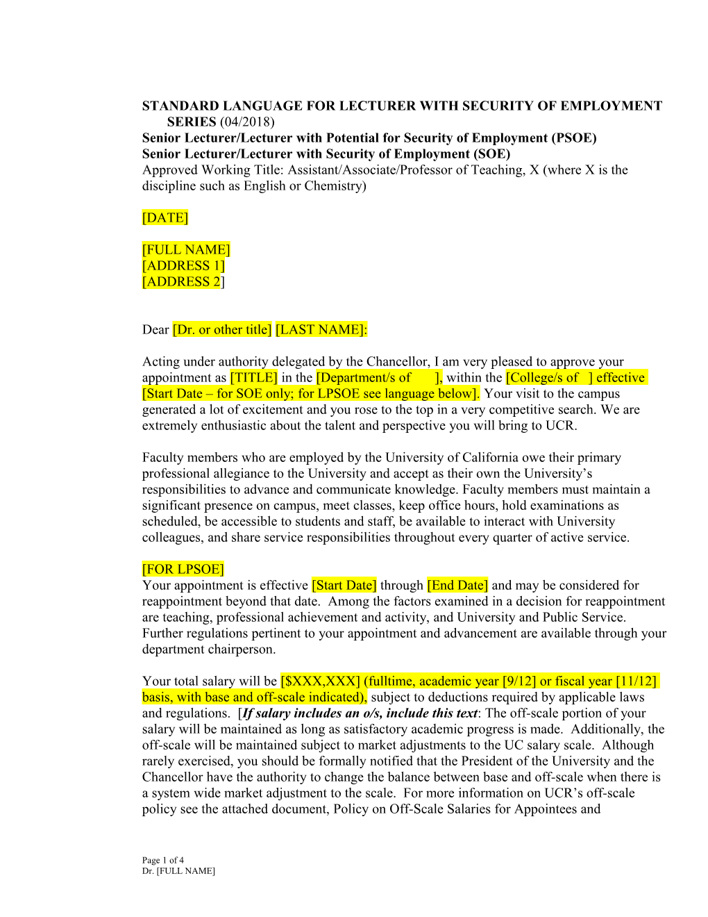 Standard Language for Lecturer with Security of Employment Series (04/2018)