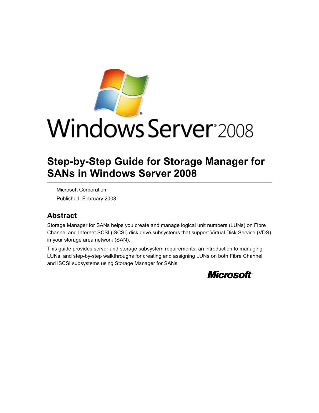 Step-By-Step Guide for Storage Manager for Sans in Windows Server 2008