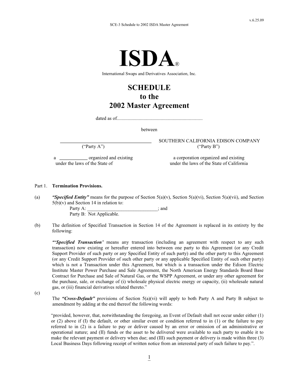 SCE-3 Schedule to 2002 ISDA Master Agreement