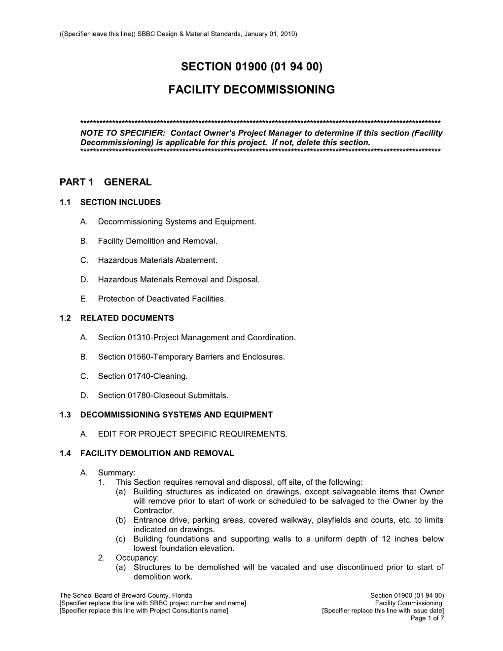 Specifier Leave This Line)) SBBC Design & Material Standards, January 01, 2010