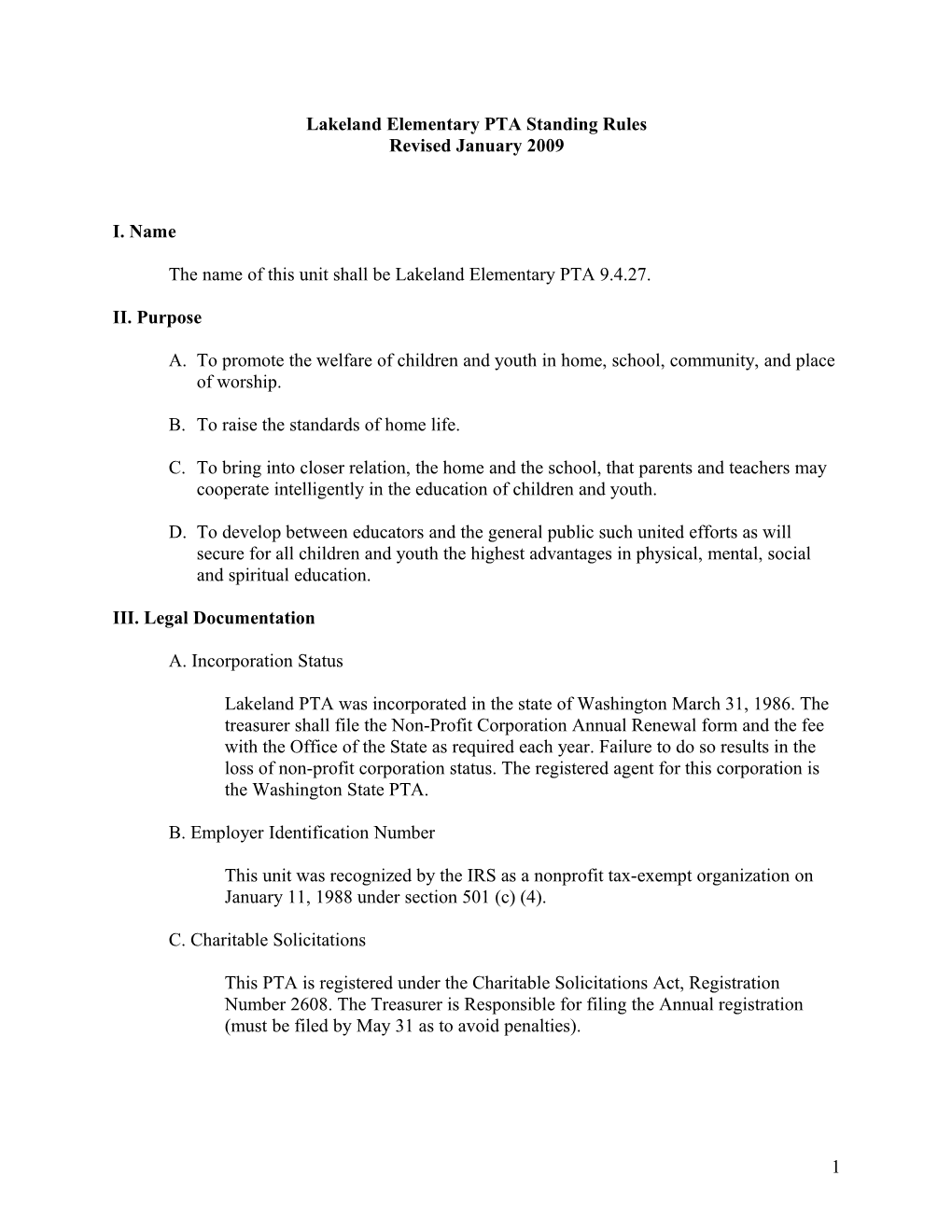 Lakeland Elementary PTA Standing Rules 2006-2007