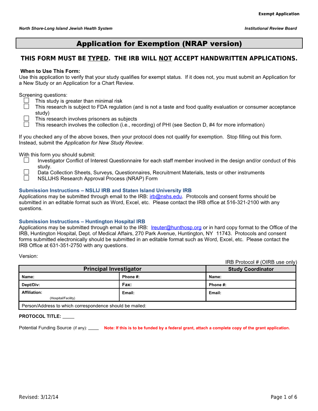 IRB Form 1- Cover Sheet