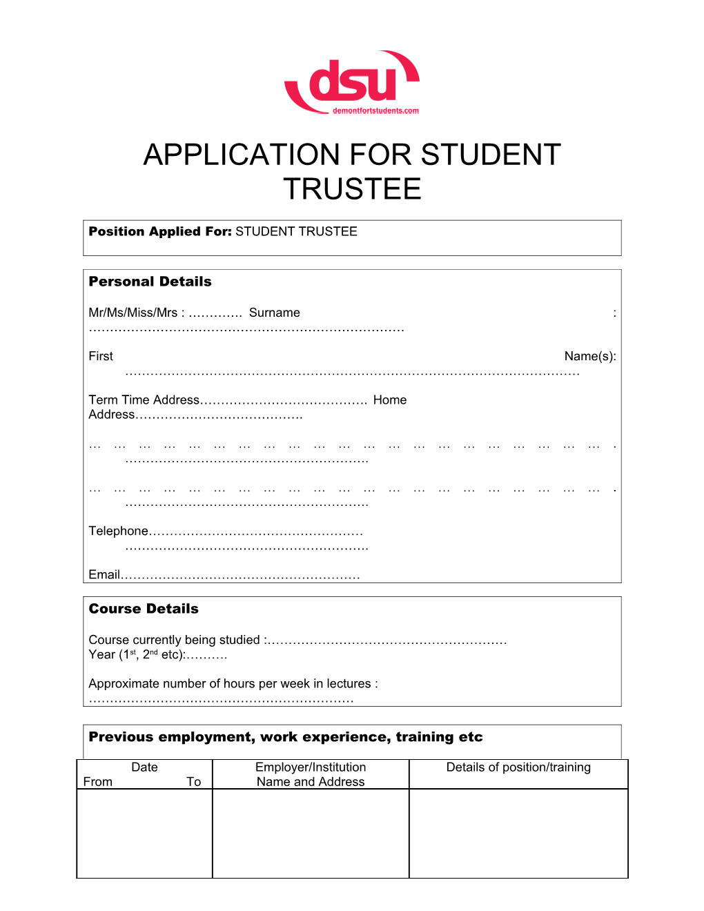 Application for Casual Employment