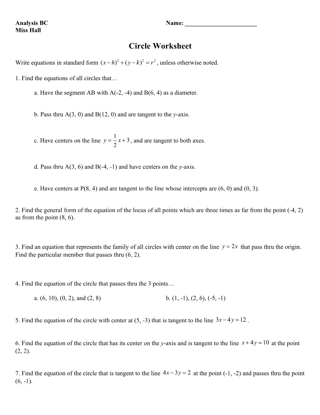 Circle Worksheet