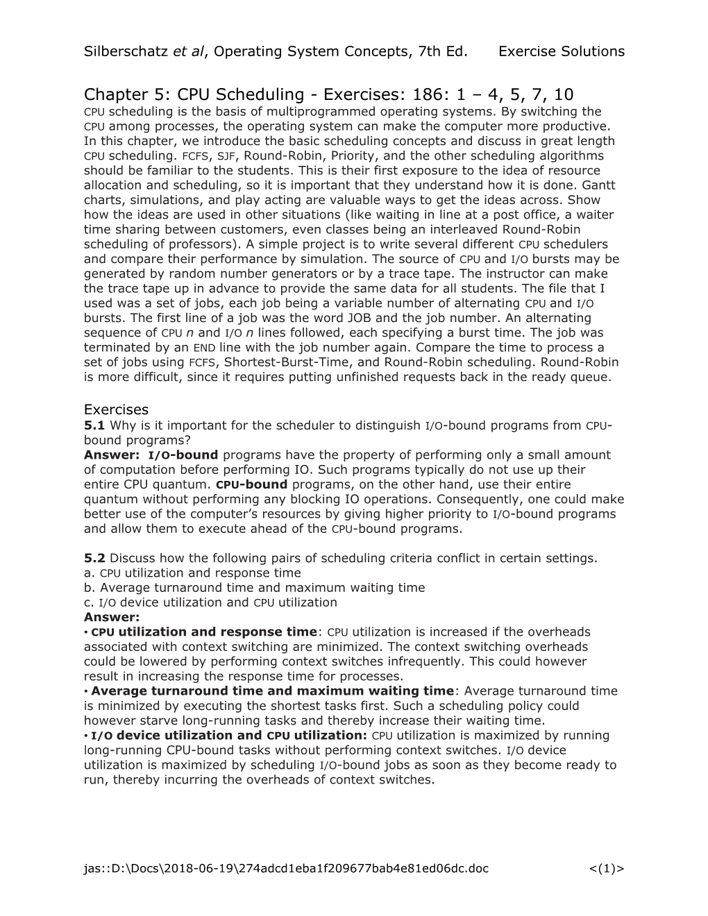 Silberschatz Et Al, Operating System Concepts, 7Th Ed. Exercise Solutions